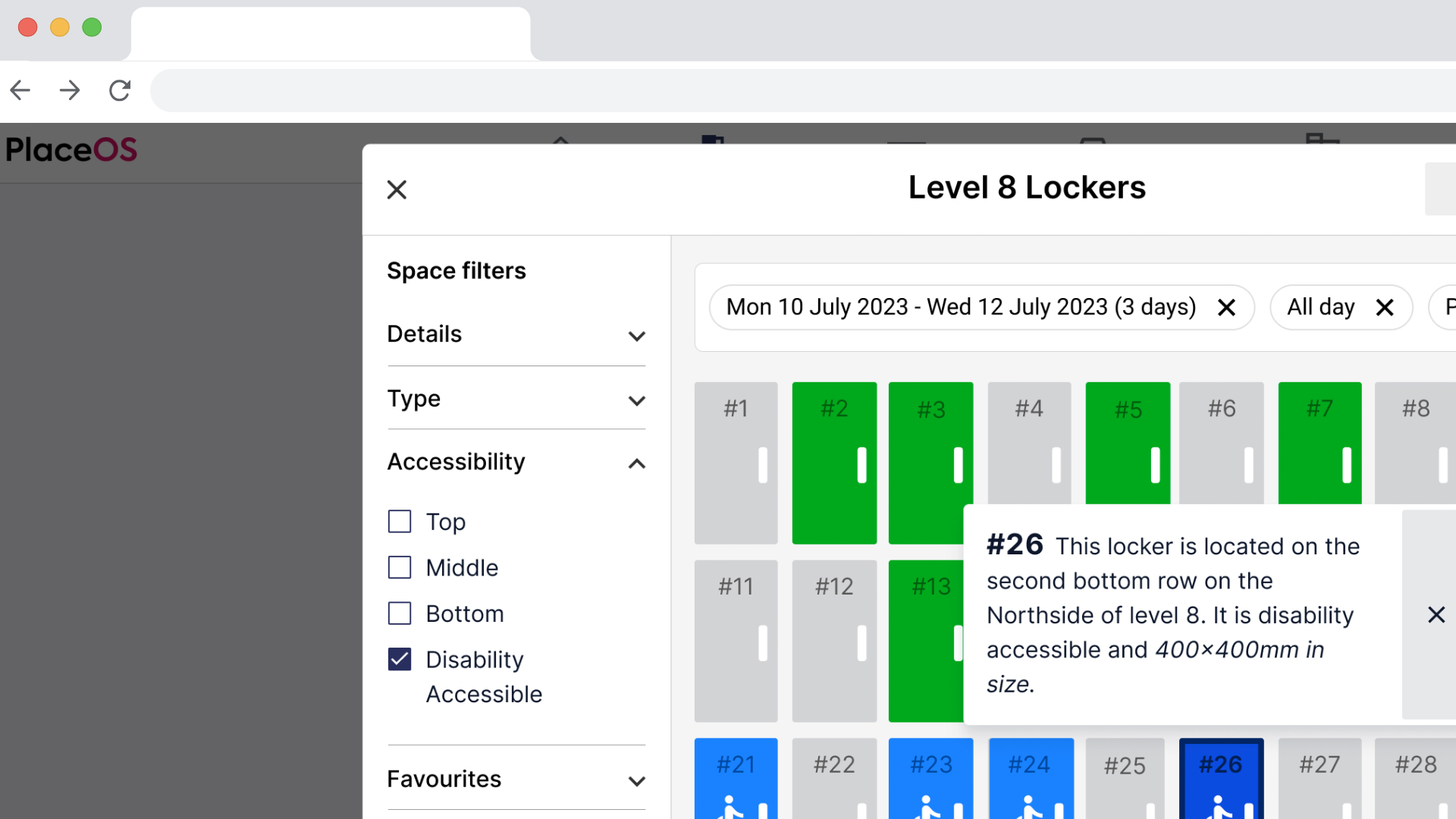 Close Up of PlaceOS Locker Booking Interface